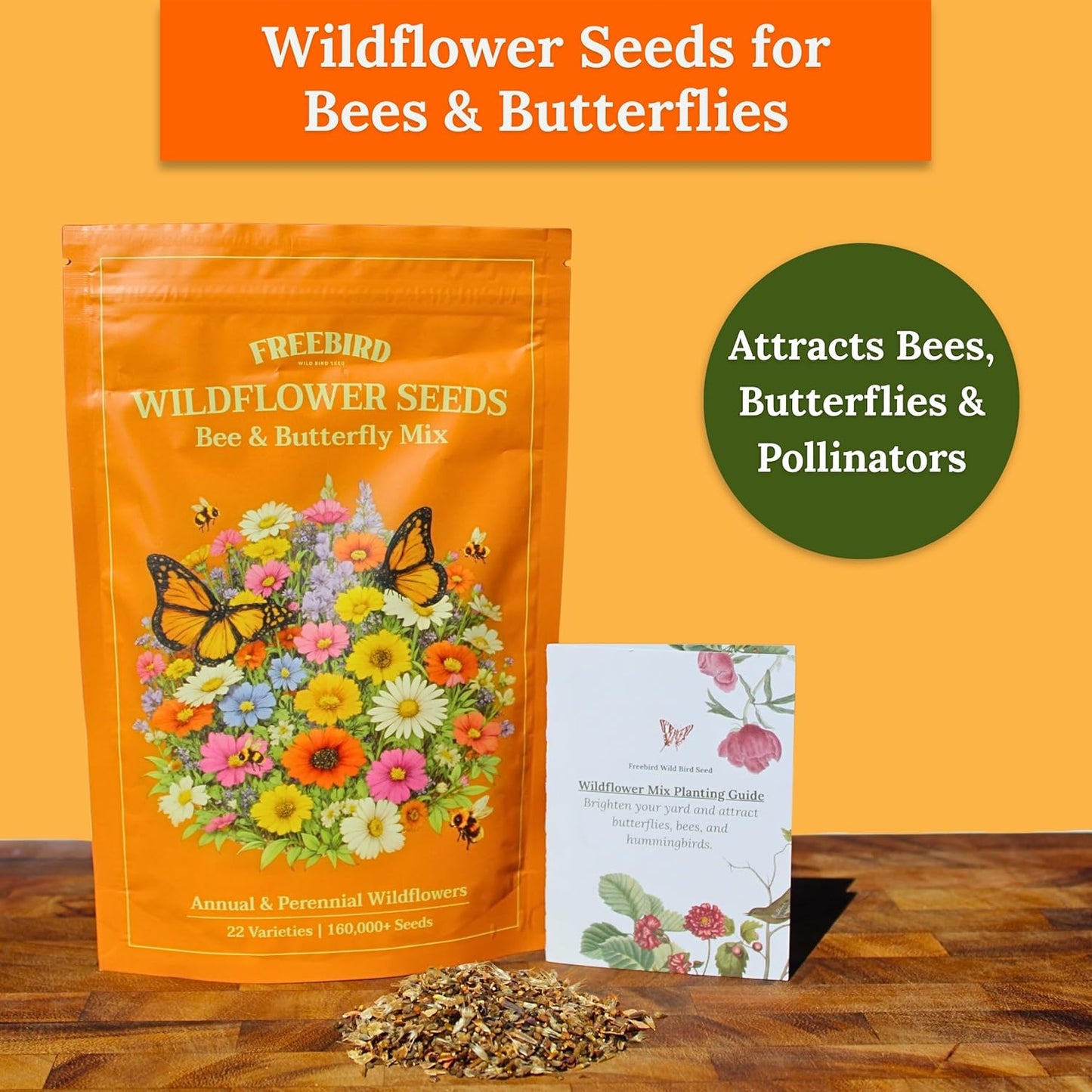 Wildflower Seeds for Bees & Butterflies - 22 Variety Pollinator Mix - 160,000+ Seeds in 4 oz Blend