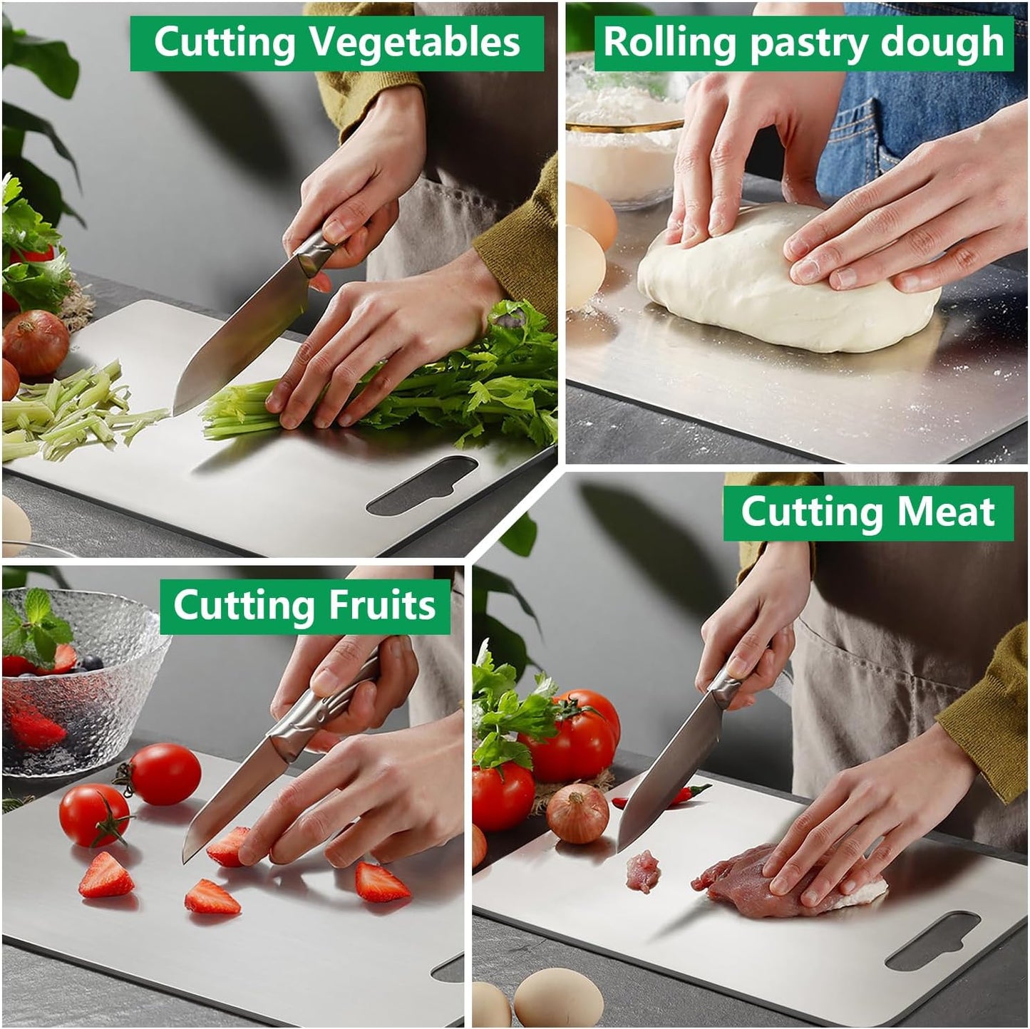 Titanium Cutting Boards Set of 3 - Double-Sided Pure Titanium | Easy to Clean & Dishwasher Safe