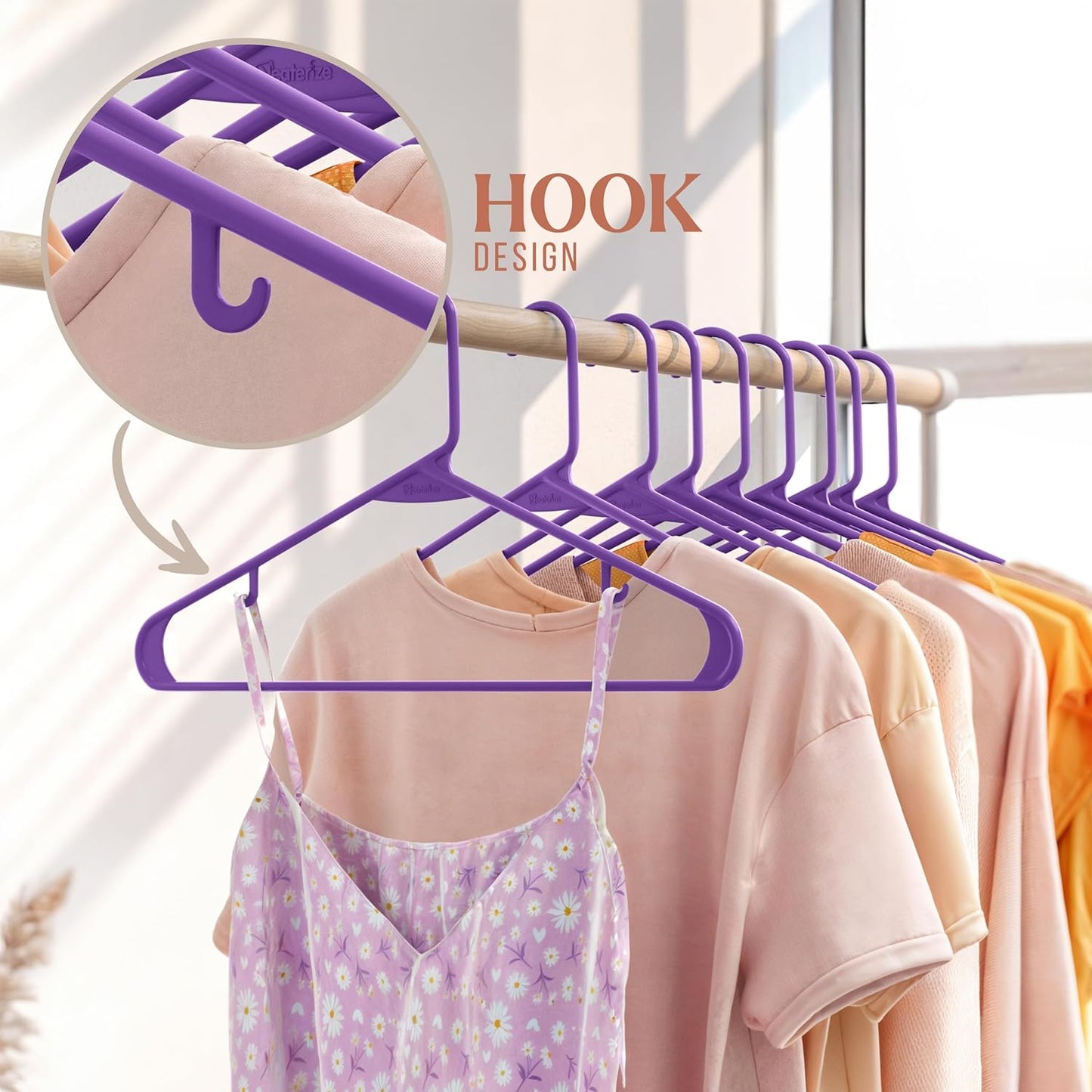 Skiennix Plastic Hangers 50 Pack - Space-Saving Purple Clothes Hangers for Closet Organization
