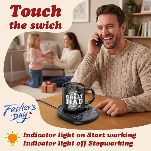 Coffee Mug Warmer Set with Smart Timer & Adjustable Temperature – Perfect Gift for Dad, Seniors, & Coffee Lovers – Auto Shutoff & Perfect Set for All Mugs