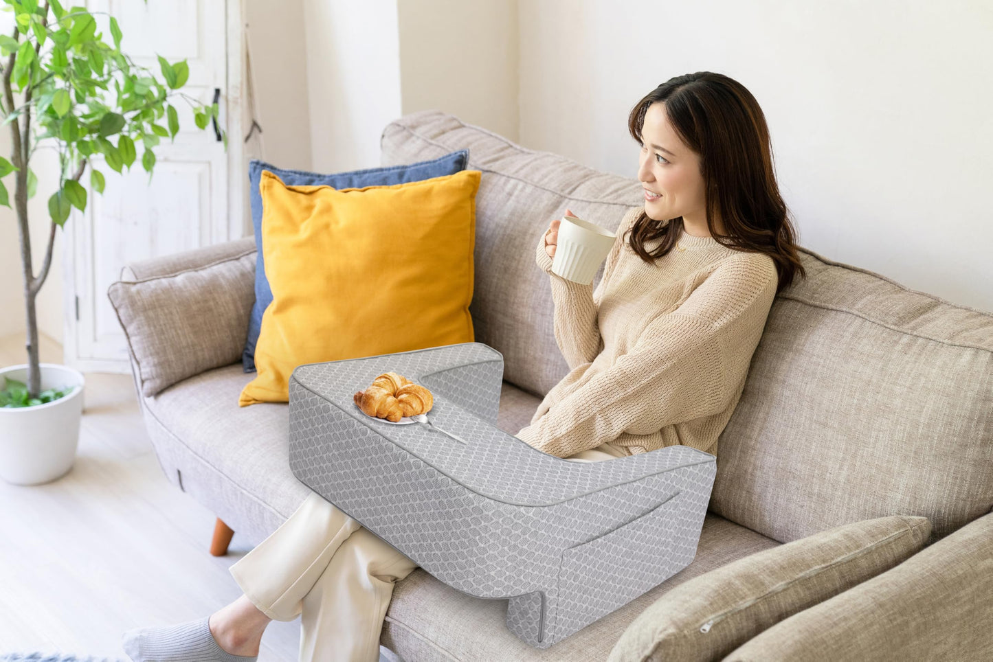 Comfyt Reading Pillow with Foam, Large Lap Desk Pillow with Pocket Arm Rest Pillow can Reading Working in Bed Floor Sofa Back Support for Sitting Up in Bed with Washable Cover