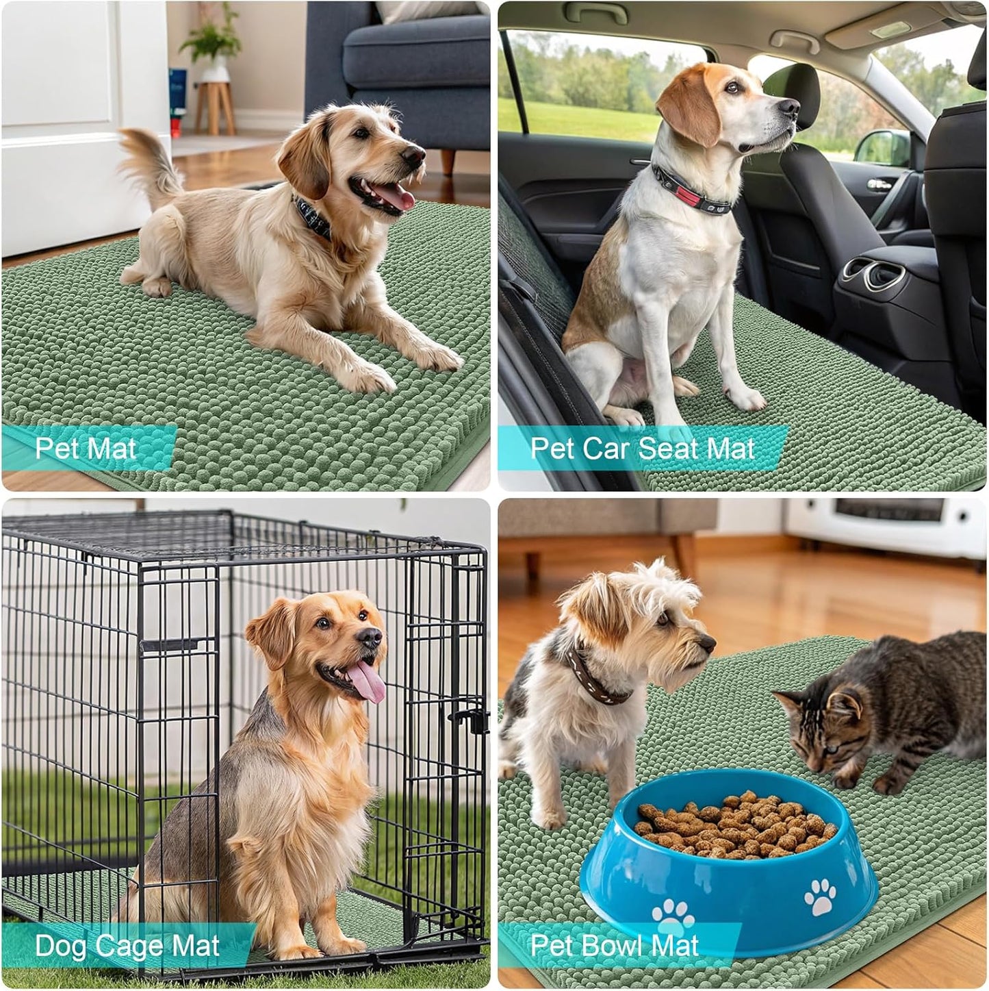 OLANLY Dog Door Mat - Absorbent Non-Slip Chenille for Muddy Paws | 48x30 Inches, Quick Dry, Olive Green