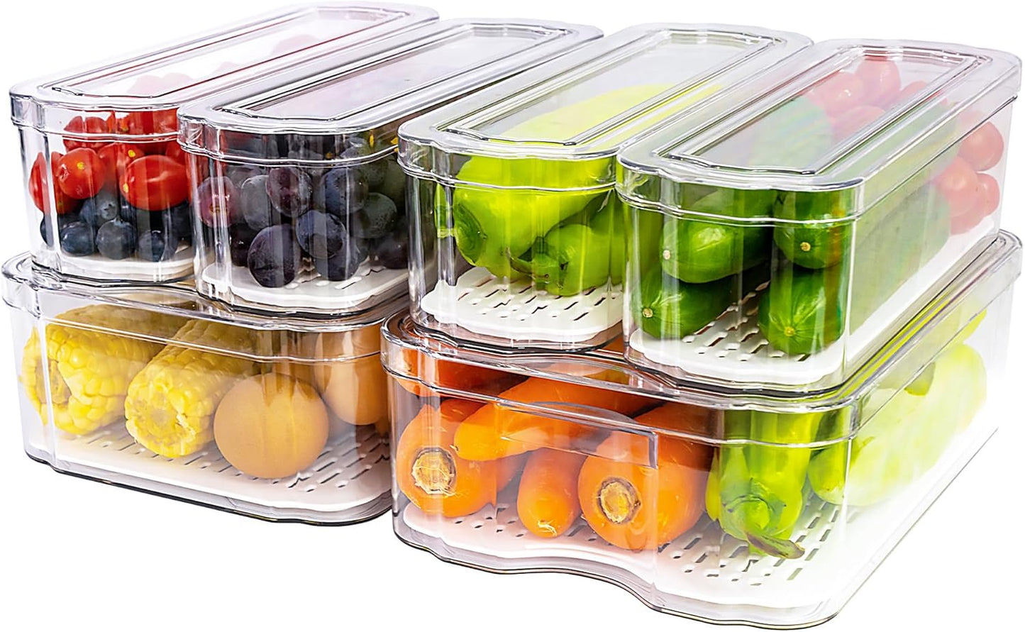SMRCAD Fridge Organizer Bins - 6 Pack Clear Storage Containers with Lids for Kitchen & Pantry