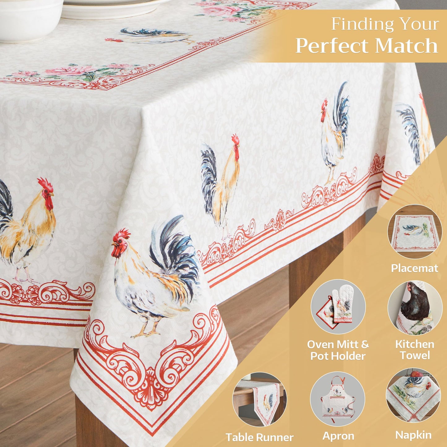 Maison d' Hermine Table Cloth Rectangle Table 100% Cotton 54 x 72 Inches Tablecloth Reusable Decorative for Dining Kitchen Room Farmhouse Home Gifts for Mothers Day Spring Summer - Campagne