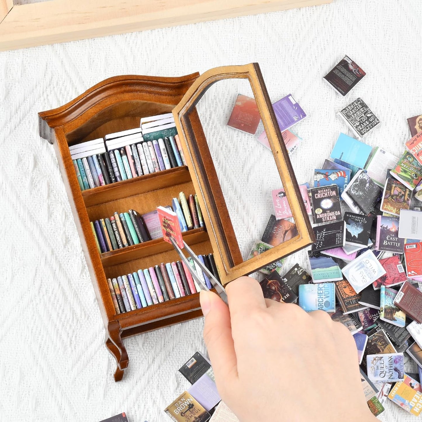 Skiennix Mini Bookshelf - Handcrafted with 100+ Unique Miniature Books | Perfect for Book Lovers