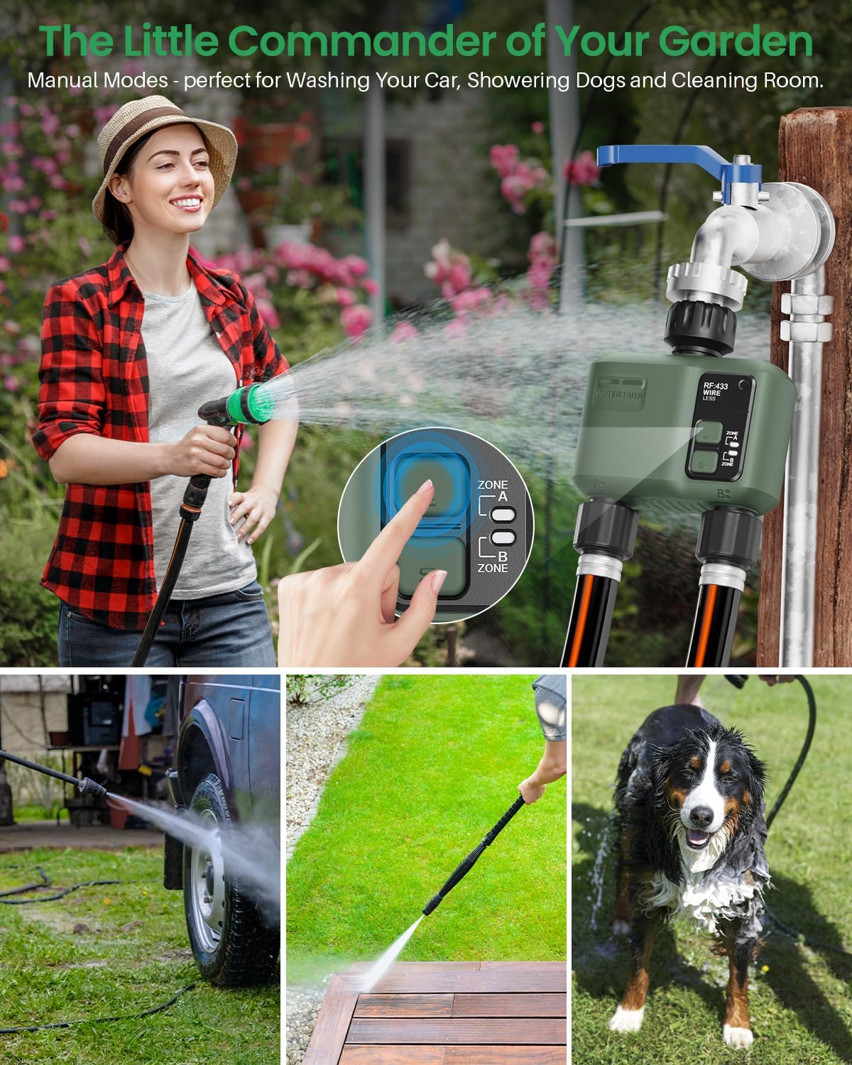 WiFi Water Timer - Smart Sprinkler Controller with 984ft RF Range | 2 Zones, APP/Voice Control, Rain Delay