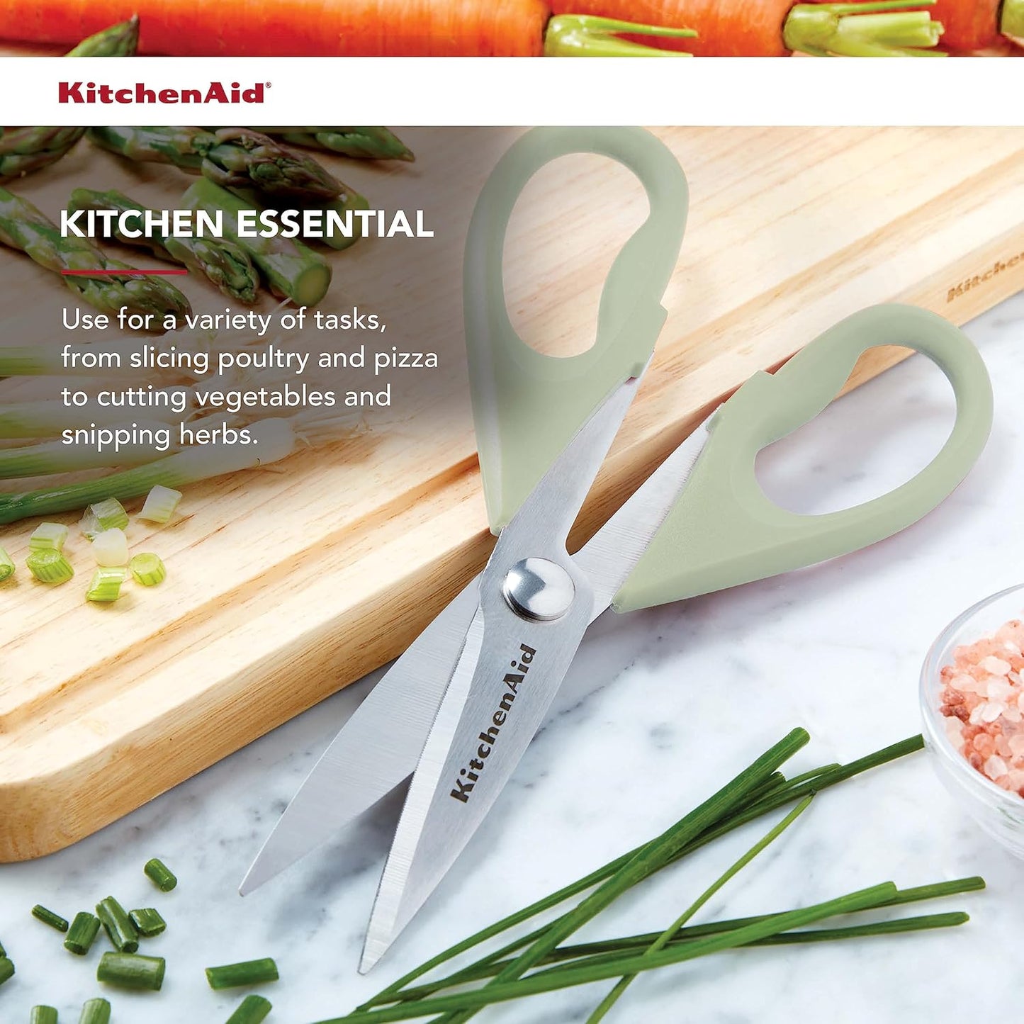 KitchenAid All-Purpose Kitchen Shears - Durable Stainless Steel Scissors with Soft Grip Handle, 8.72 Inch, Pistachio