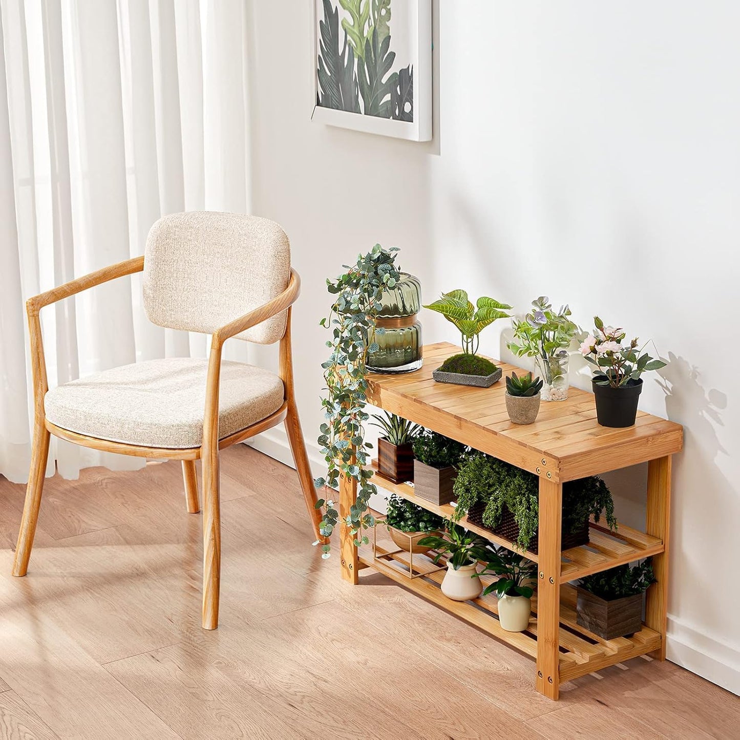 Pipishell 3-Tier Bamboo Shoe Rack Bench - Sturdy Organizer Holds Up to 300lbs | Ideal for Entryway & Living Room