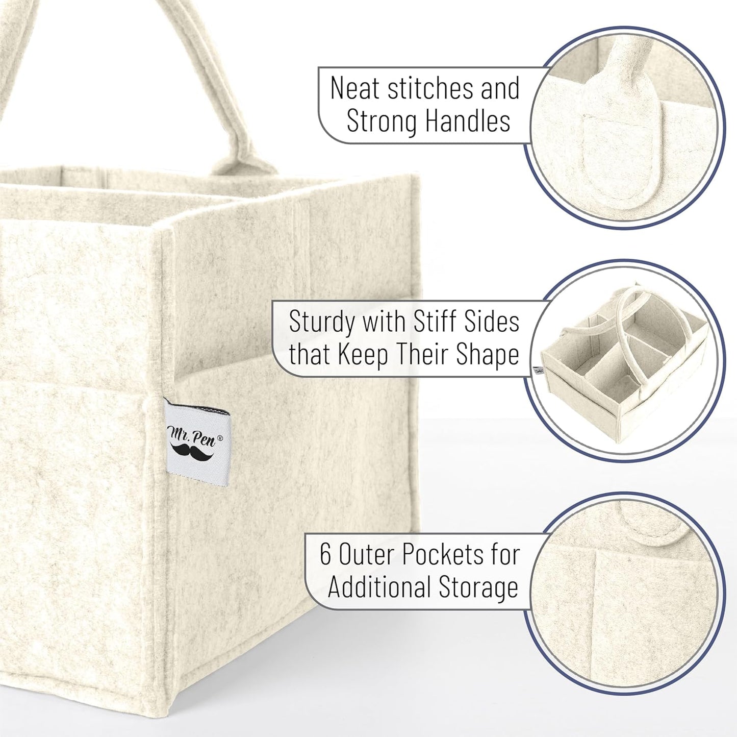 Mr. Pen Baby Diaper Caddy Organizer - Medium Beige Nursery Storage Bin & Car Organizer for Wipes