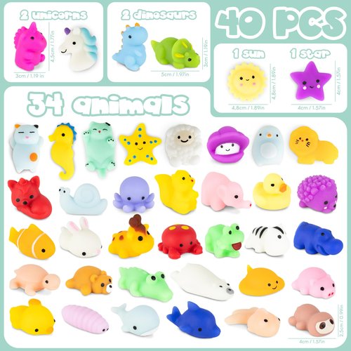 BONNYCO Mochi Squishy Toys Bulk for Kids Party Favors Pack 40. Goodie Bags Stuffers for Kids 3-5 4-8, Return Gifts Birthday Party. Squishy Fidget Toys, Pinata Stuffers Birthday Boys Girls Kawaii
