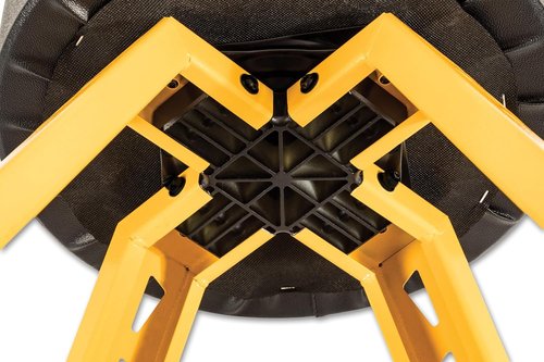 DEWALT Heavy-Duty Metal Stool - 360° Swivel Seat with Storage Tray & Padded Rip-Resistant Seat