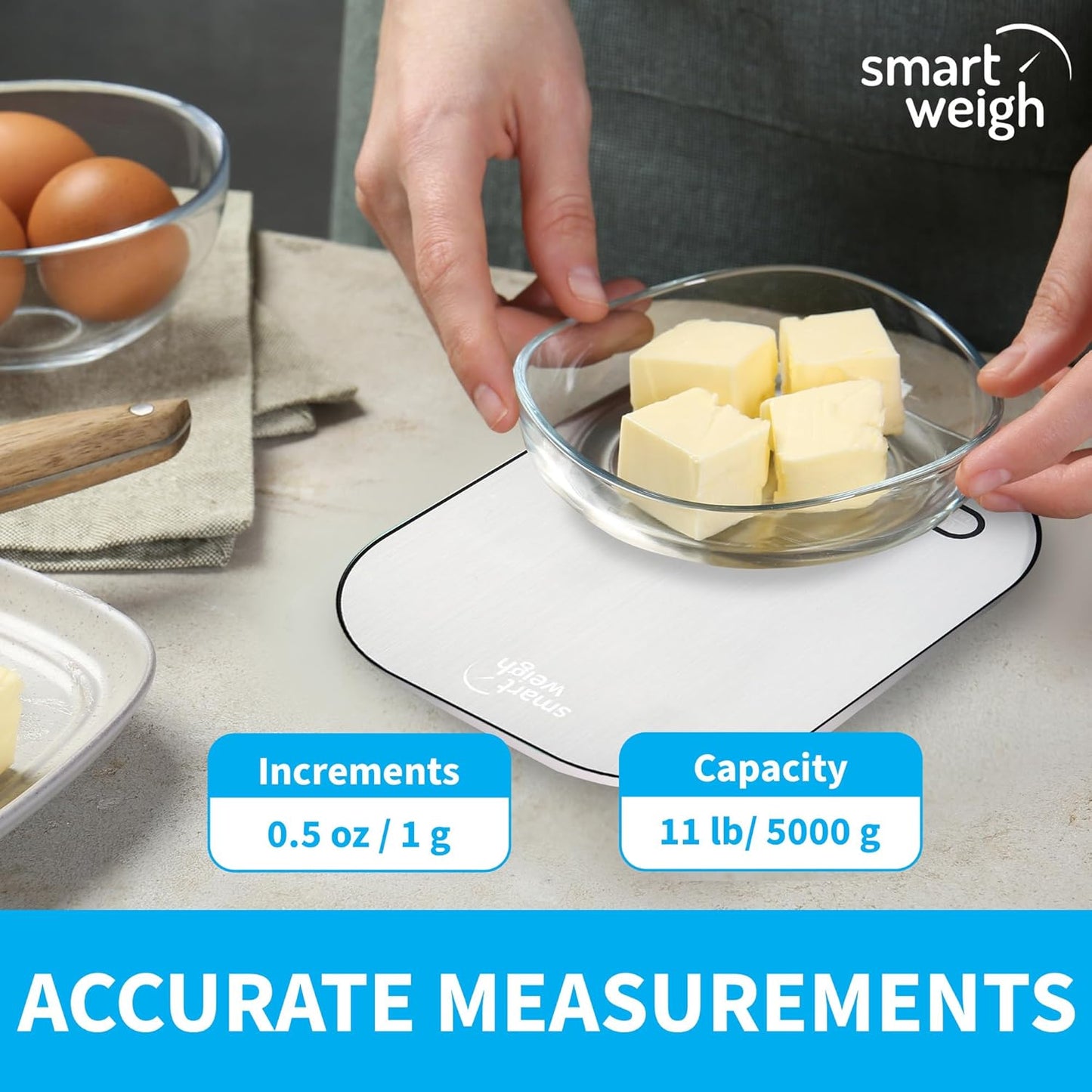 Smart Weigh Stainless Steel Digital Kitchen Scale - Accurate Cooking & Baking Measurements in Grams and Ounces