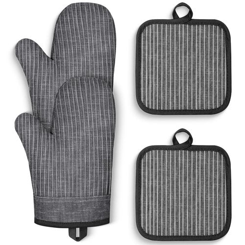 CUSIRA Oven Mitts and Pot Holders, Silicone Oven Gloves, 500 F Heat Resistant Oven Mitts Sets, Non-Slip Silicone Textured Grip, Darkgray