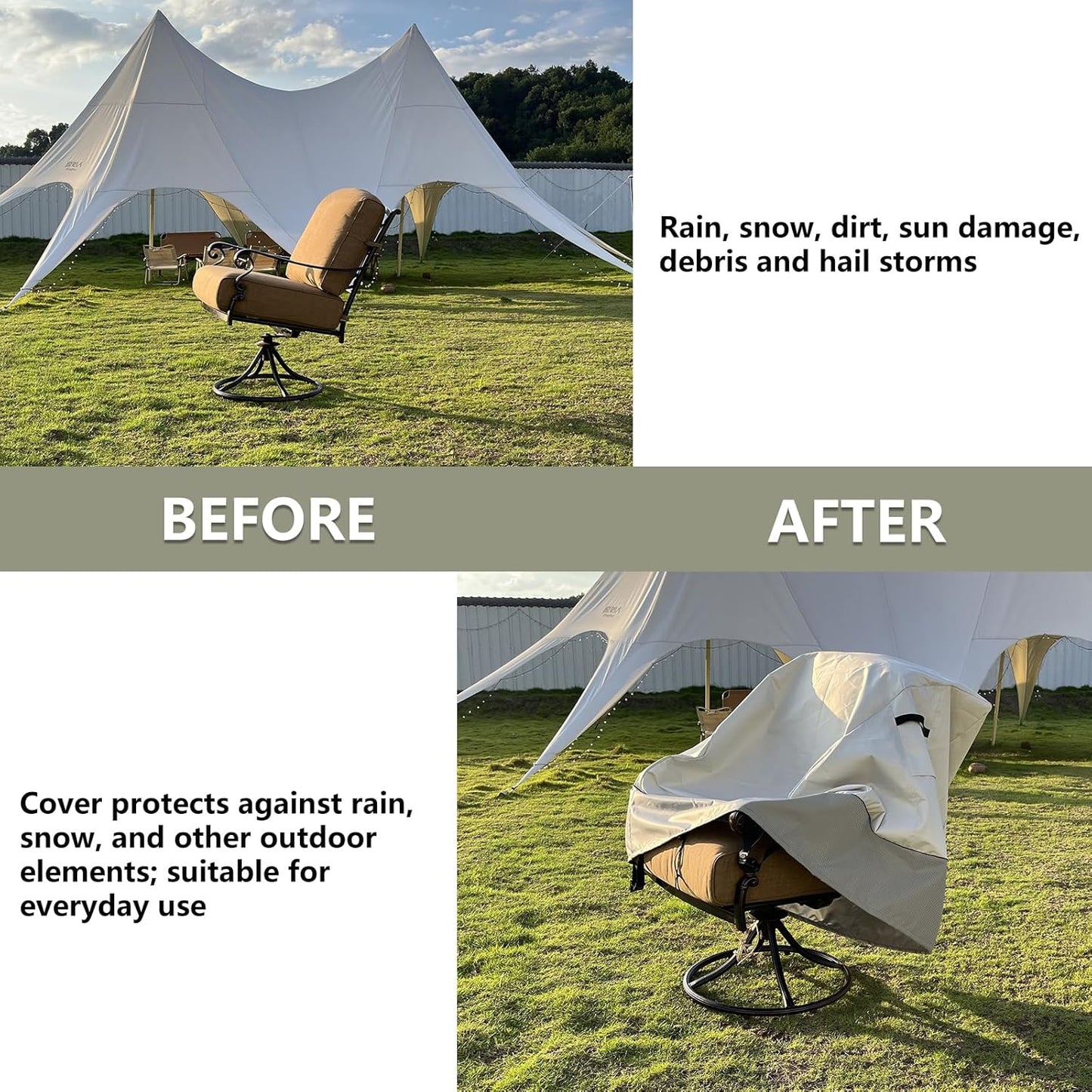 Outdoor Swivel Lounge Chair Covers by [Brand Name] - Waterproof Heavy-Duty Protection | 30W x 34D x 38.5H Inches, White & Grayish Green
