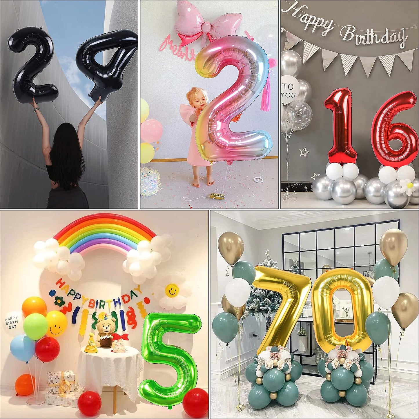 Smlpuame 40 inch Number Balloon 0-9 Green Large Number 16 Balloons,Digital Balloons for Birthday Party Celebration Decorations Supplies, Helium Foil Number Balloons for Wedding Anniversary