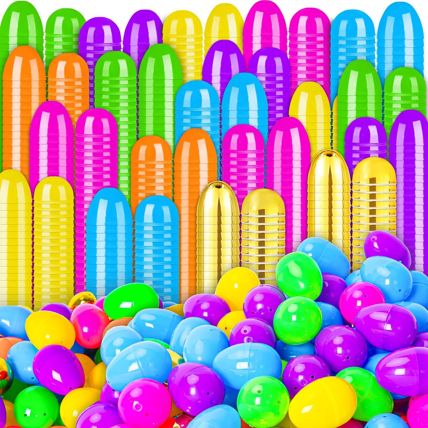 MGparty 52 Pack Easter Eggs Empty 2.3" Plastic Bright Colors Eggs with Golden Eggs for Easter Egg Hunt Party Favors Basket Stuffers Fillers