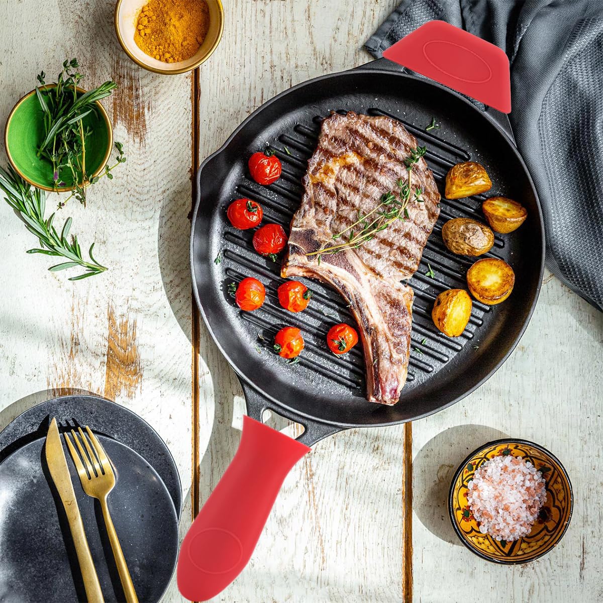 3 PCS Cast Iron Handle Cover, Cast Iron Skillet Handle Covers Silicone Pot Holders Heat Resistant Silicone Hot Handle Holder for Frying Pans Skillet Griddles Cookware