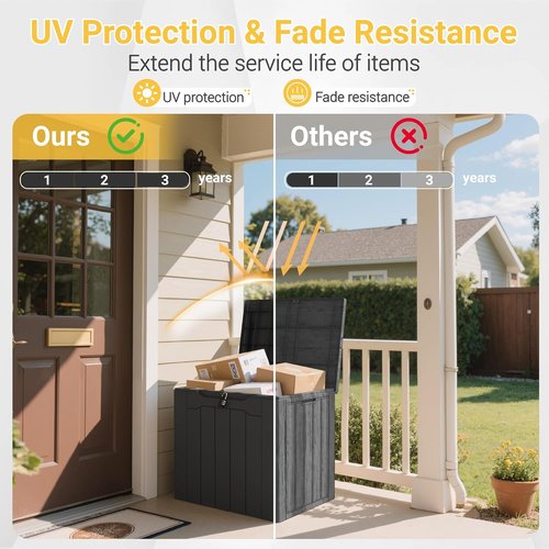 Greesum Outdoor Storage Box - 31 Gallon Waterproof & UV Resistant Container | Lockable, Dark Black