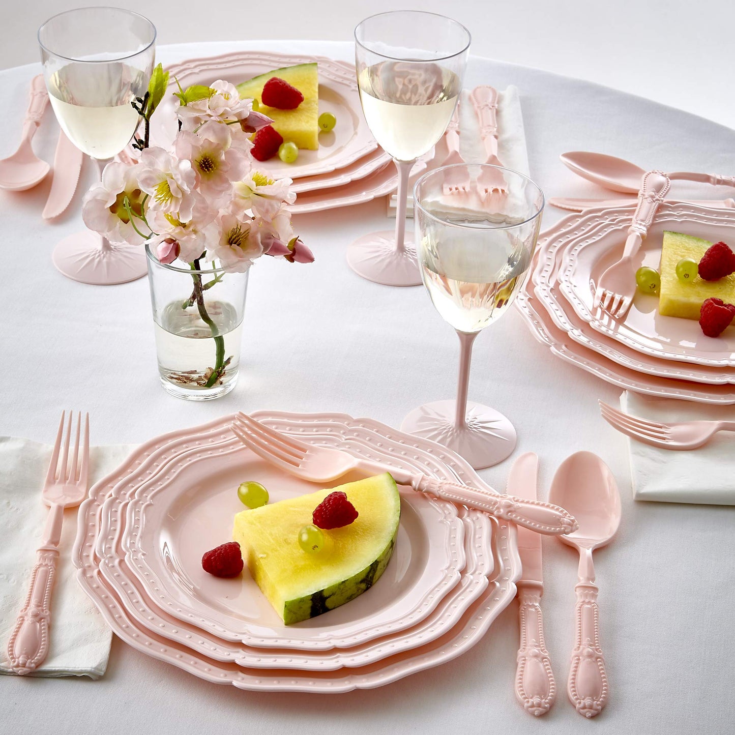 CountrySide Vintage Embossed Blush Plastic Dessert Plates for Party (20 PC) Heavy Duty Disposable Dinner Set 7.5", Fine China Look Dishes and Perfect Disposable Plates for Baby Showers, Weddings etc
