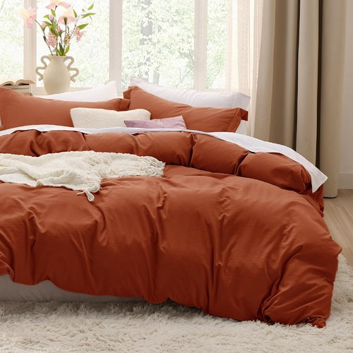 Bedsure Terracotta Duvet Cover Set - King Size 3-Piece Extra Soft Prewashed Cotton Bedding | 104x90 Inches with Zipper Closure