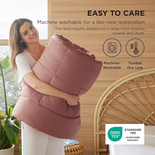 Bedsure Comforter Duvet Insert - All-Season King Size Quilted Bedding, GentleSoft Down Alternative, Dusty Pink 90 x 102 Inches