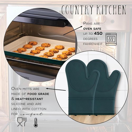 Country Kitchen Nonstick Bakeware Set - Deluxe 13-Piece Heavy Duty Baking Set in Sage