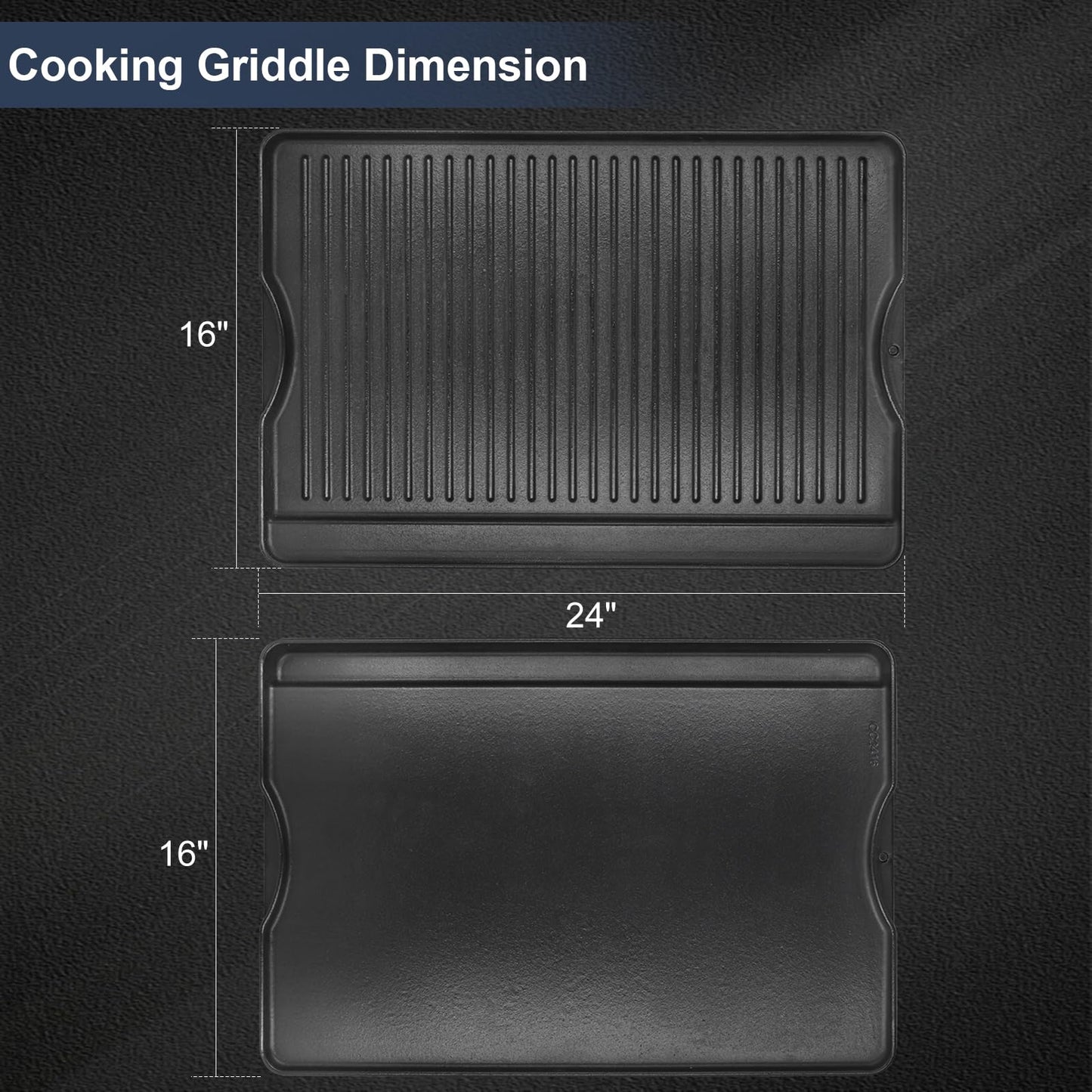 Criditpid Flat Griddle Top Plate Replacement Parts for Gas Stove, Charcoal, Electric, Propane, Gas Grill, 16” x 24” 2-in-1 Reversible Pre-Seasoned Cast Iron Cooking Griddle for Camping Tailgating.