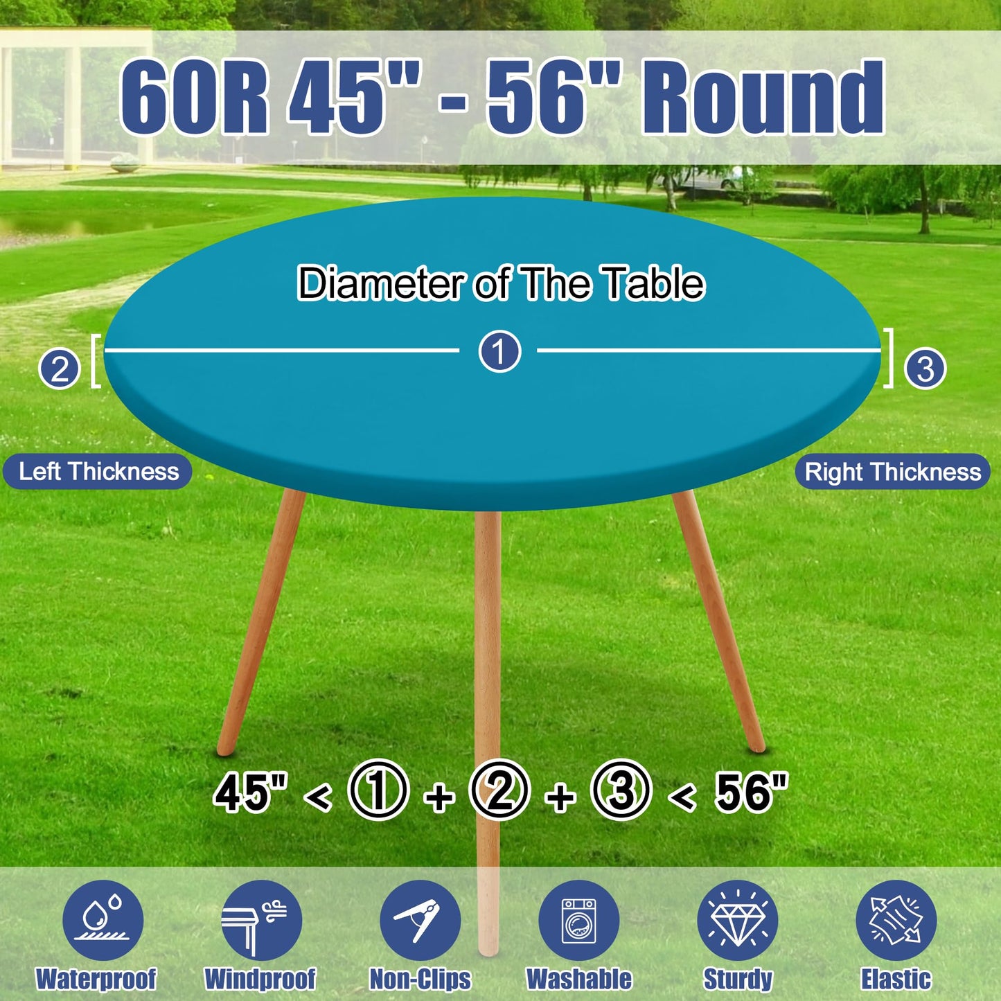Moosfor Round Spandex Tablecloth, Elastic Fitted Waterproof Tablecloths for 45"-56" Tables, Stretch Washable Picnic Table Cover for Camping, Dining, Indoor and Outdoor, Turquoise
