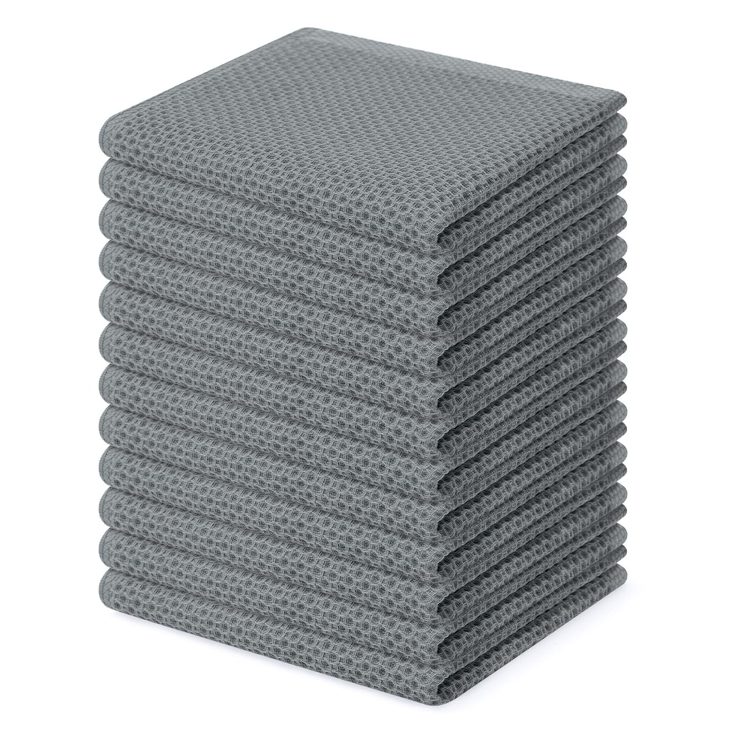 Homaxy 100% Cotton Waffle Weave Kitchen Dish Cloths, Ultra Soft Absorbent Quick Drying Dish Towels, 12 x 12 Inches, 12-Pack, Grey
