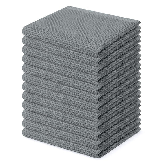 Homaxy 100% Cotton Waffle Weave Kitchen Dish Cloths, Ultra Soft Absorbent Quick Drying Dish Towels, 12 x 12 Inches, 12-Pack, Grey