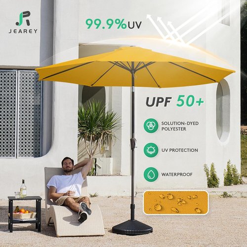 JEAREY 9FT Outdoor Patio Umbrella - Market Umbrella with Push Button Tilt & Crank | UV Protection, Waterproof, Bright Orange