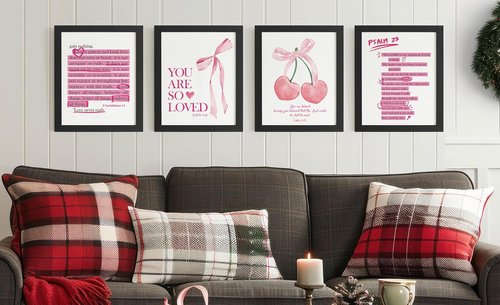 DSHFG Cute Preppy Pink Bow Bible Verses Wall Art - Set of 4 Christian Prints for Teen Girls' Rooms | 8x10 Unframed