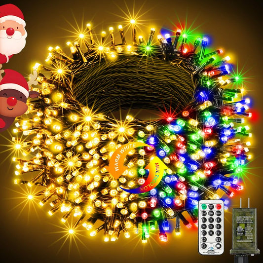 btfarm Color Changing Christmas Lights Outdoor, 115FT 300 LED Christmas Tree Lights Indoor with Remote, Timer Twinkle String Light Waterproof for Xmas Wedding Party Decor, Warm White & Multicolor
