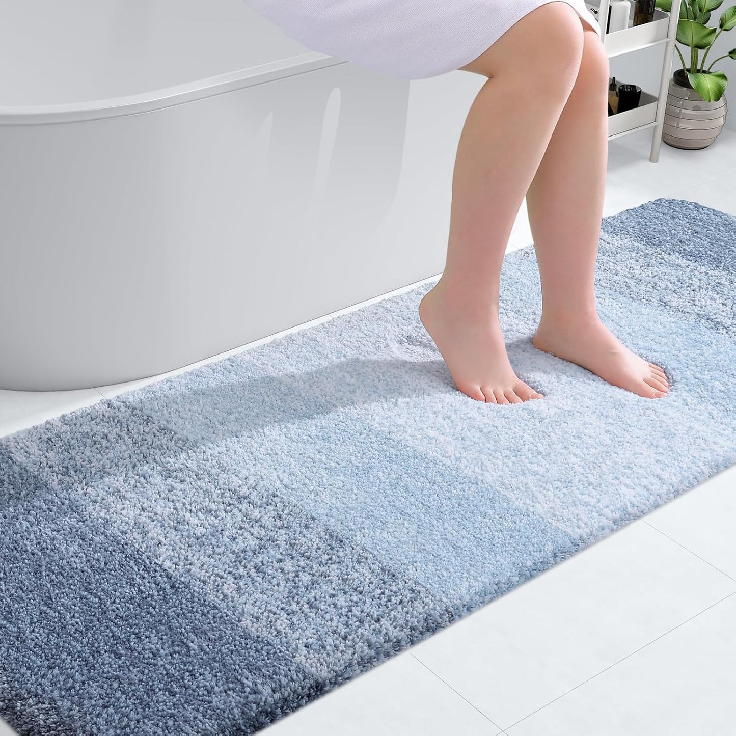 OLANLY Bathroom Runner Rug Mat - Extra Soft Microfiber, Quick Dry & Washable | 70x24, Blue