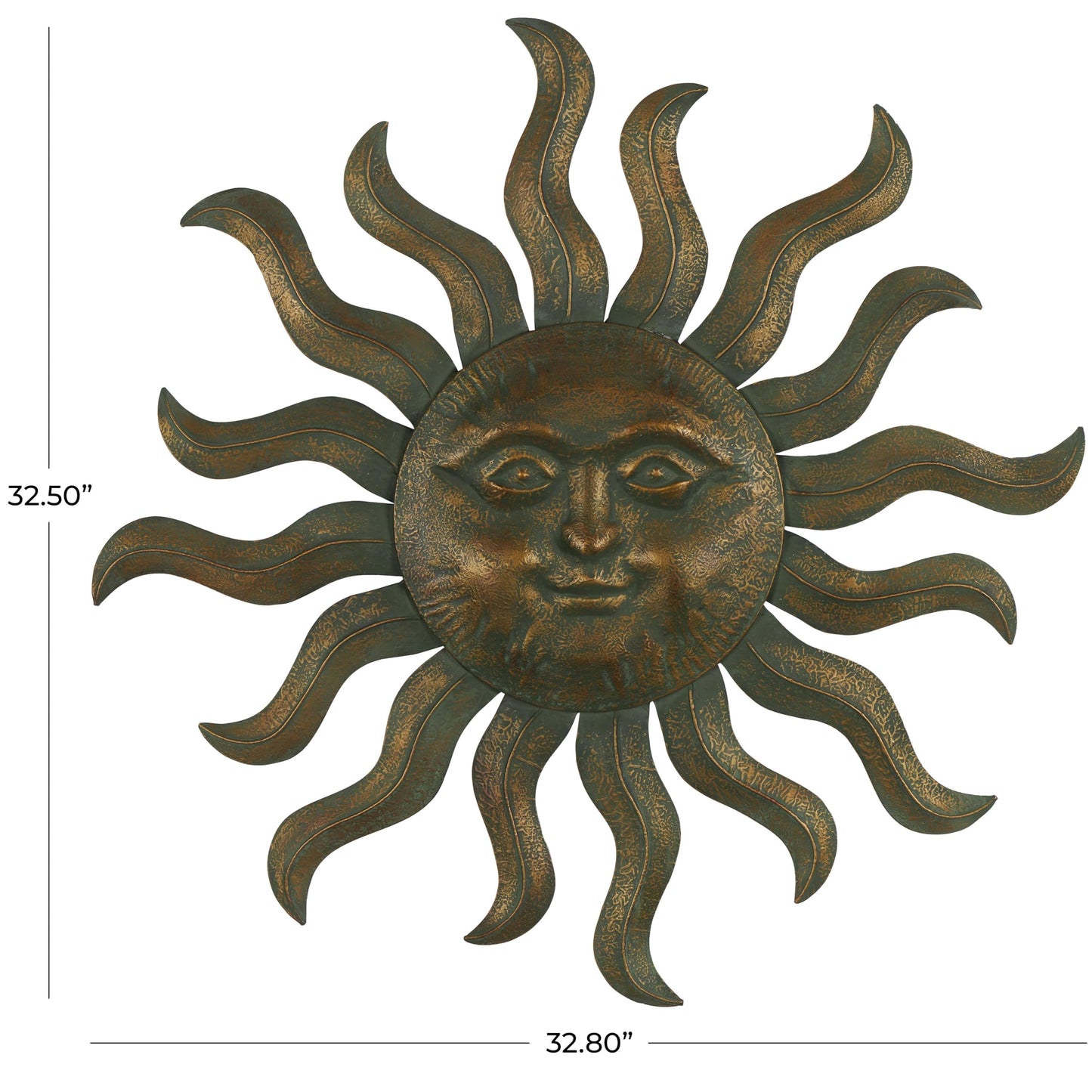 Deco 79 Metal Sun Home Wall Decor Wall Sculpture with Smiling Face and Curved Rays, Wall Art 33" x 1" x 33", Copper