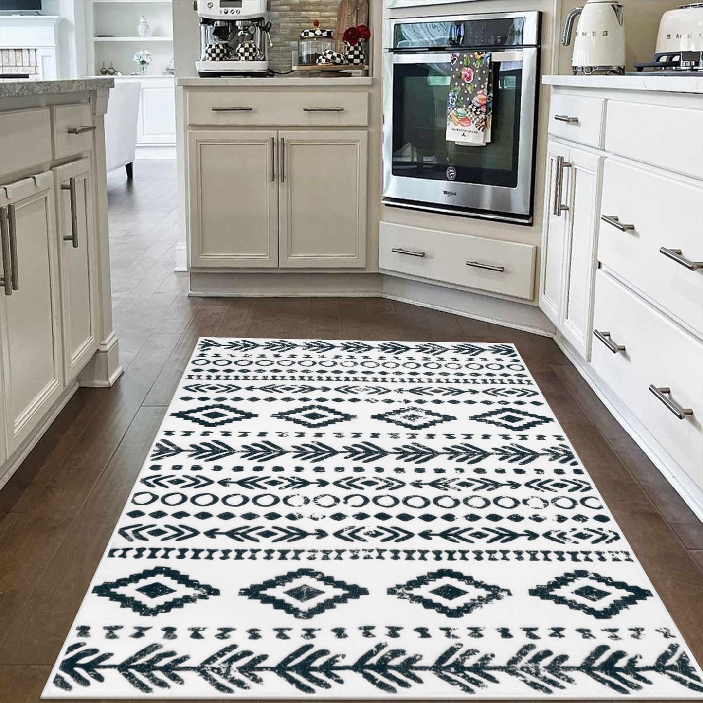 Lahome Boho Moroccan Living Room Rug 4x6, Ultra-Thin Soft Washable Rugs for Bedroom Non-Slip, Farmhouse Tribal Print Pattern Area Rugs Indoor Large Throw Rug for Entryway Office Kitchen