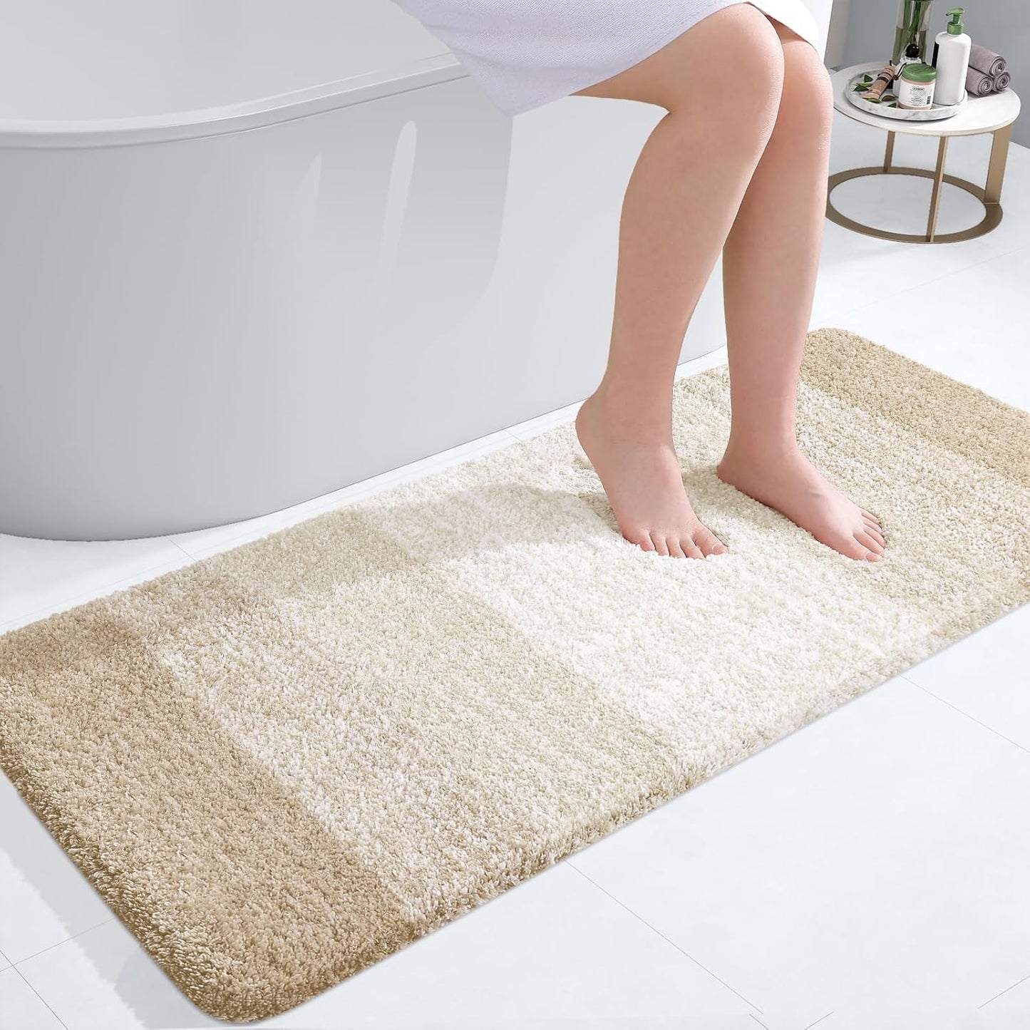 OLANLY Bathroom Runner Rug - Extra Soft Microfiber Mat with Rubber Backing | Quick Dry, Washable, 47x20, Light Beige
