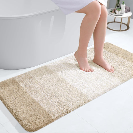 OLANLY Bathroom Runner Rug - Extra Soft Microfiber Mat with Rubber Backing | Quick Dry, Washable, 47x20, Light Beige