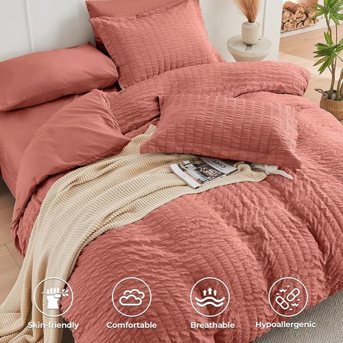 HYMOKEGE Twin XL Comforter Set - 5-Piece Seersucker Luxury Bedding Set for All Seasons | Includes Comforter, Sheets, Pillowcase & Sham