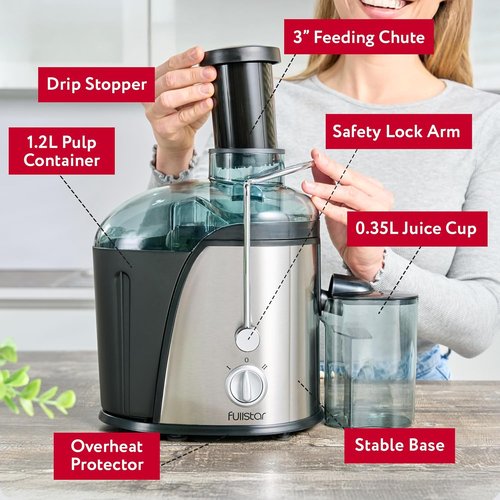Fullstar Juicer Machine - 400W Compact Vegetable & Fruit Juicer | 3" Wide Mouth, 2-Speed, BPA-Free (Black)