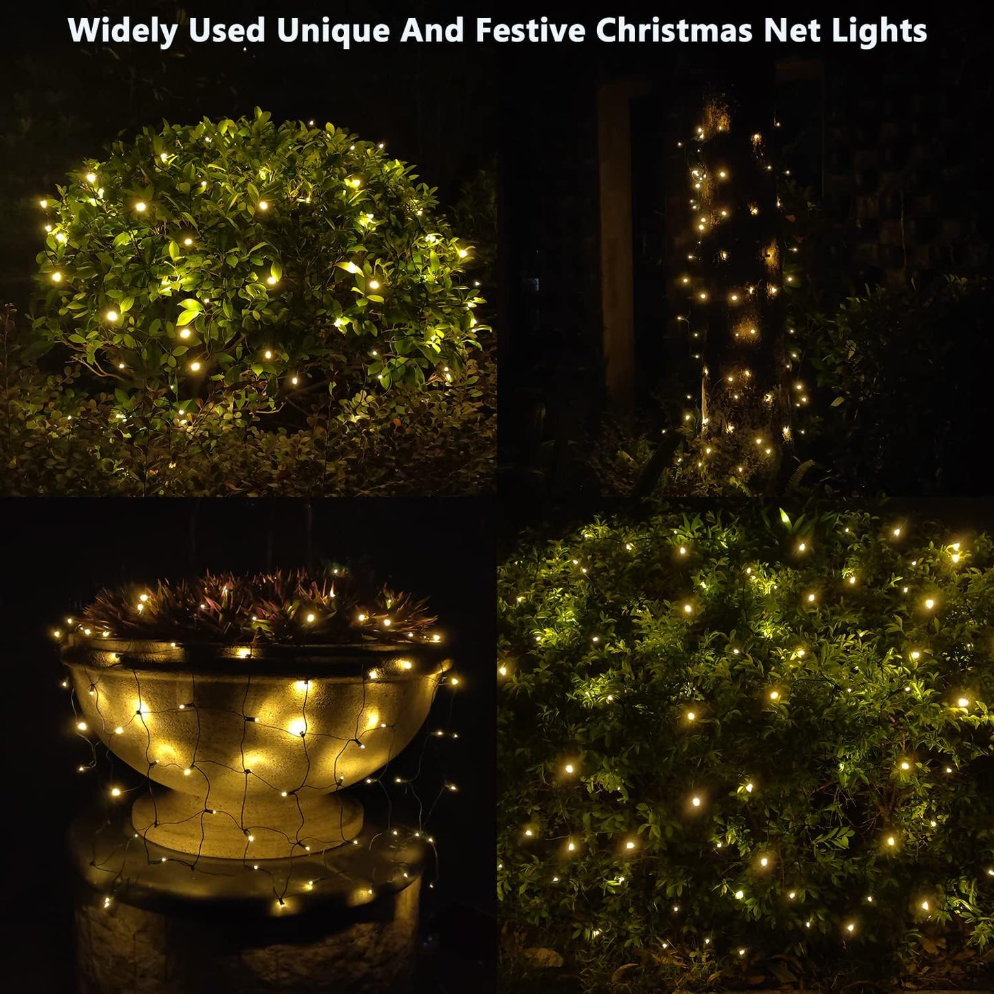 Skiennix LED Christmas Net Lights - 100 LED Warm White Outdoor Decorations | 5ft x 5ft Green Wire Mesh for Bushes & Trees