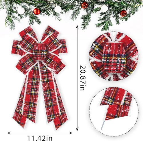ABTOLS Large Christmas Bows - Red Buffalo Plaid Velvet Wreath Bows for Front Door Decor | Xmas Tree Topper