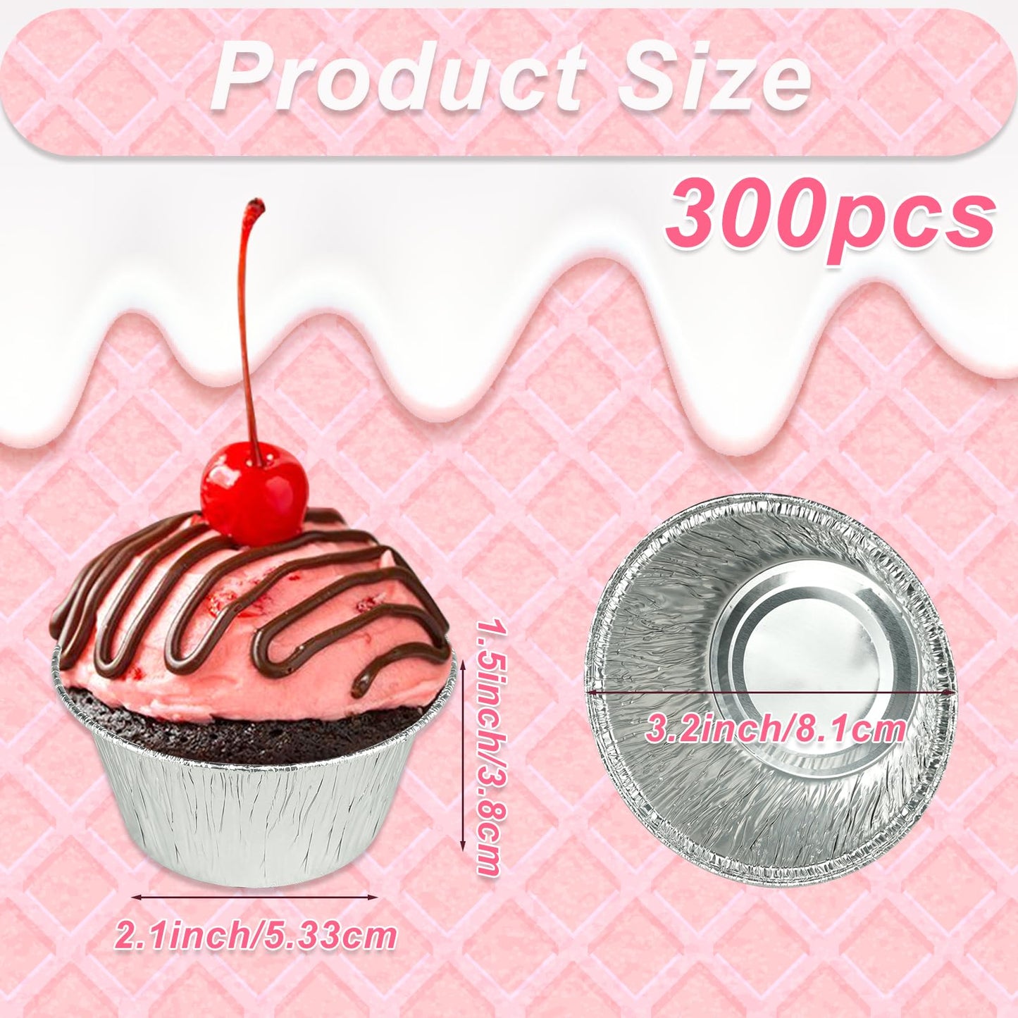300 Pack Aluminum Foil Ramekin, Disposable Ramekins 4 Oz Aluminum Cupcake Size Perfect Baking Cups Aluminum Ramekins for Souffle & Creme Brulee Baking, Appetizer