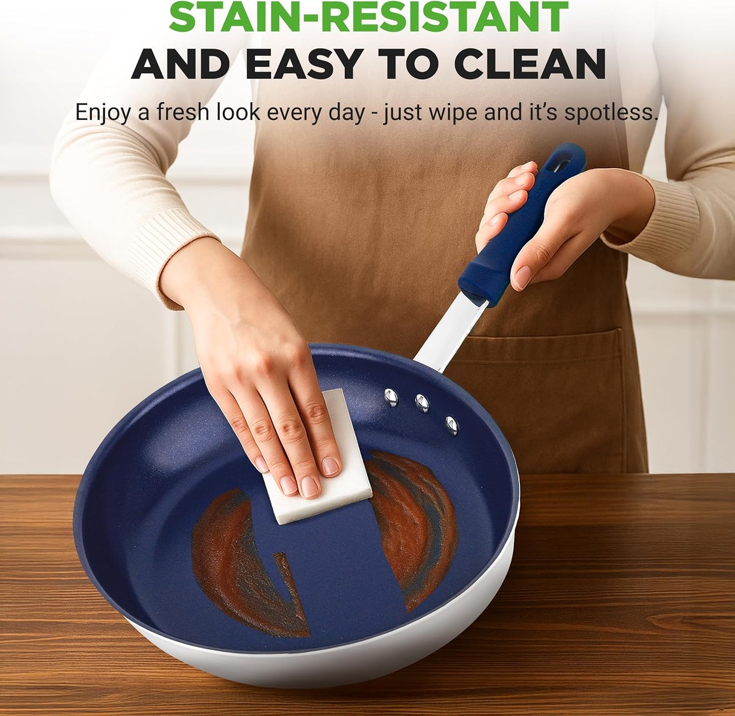 NutriChef 12" Nonstick Fry Pan with Lid - Stain-Resistant Ceramic Coating & Blue Silicone Handle