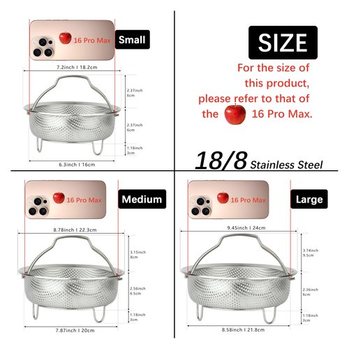 ICEICE Stainless Steel Steamer Basket - Vegetable & Dumpling Steamer Insert for Pots, Instant Pot Accessories with Handles & Feet, Multi-Purpose Mesh Strainer for Cooking, Fruits (Silvery, Small)
