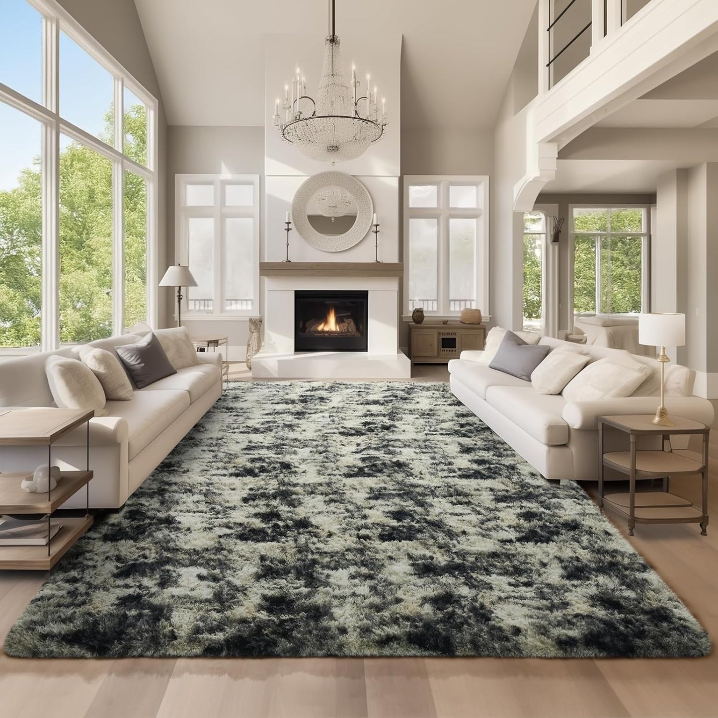 Ophanie Area Rugs - Fluffy Black, Gold & Grey Shag Carpet for Living Room | 9x12 Soft Plush Design