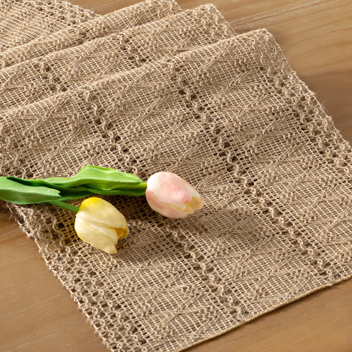 Socomi Boho Table Runner Easter Spring Farmhouse Burlap Jute Bamboo Rustic Dining Kitchen Centerpiece Decor Long Macrame Woven Coffee Table Runner for Dresser Scarf Home Decor 12x90 inch