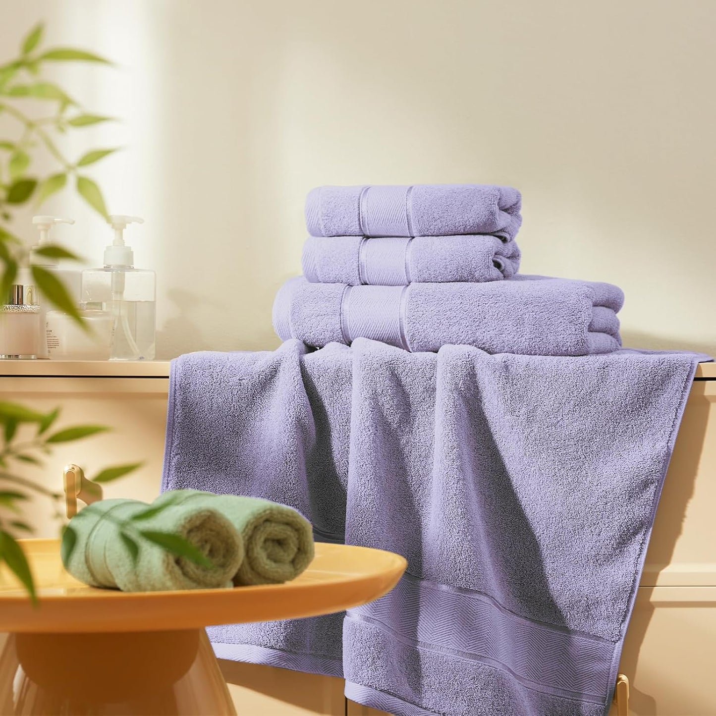 Marvione 6-Piece Bath Towel Set - 100% Turkish Cotton, Highly Absorbent & Soft - Lavender Color