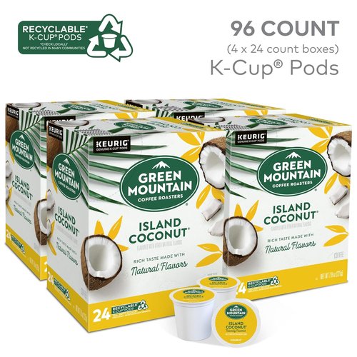 Green Mountain Coffee Roasters Island Coconut K-Cup Pods - Light Roast Coffee, 96 Count (4 Packs of 24)