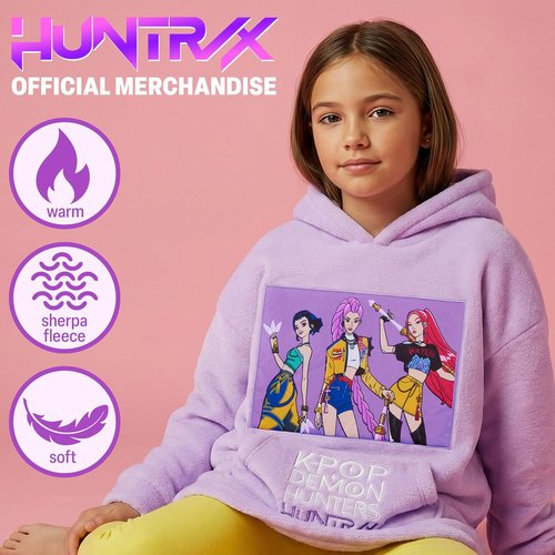 Huntrix KPop Demon Hunters Fleece Wearable Blanket Hoodie - Officially Licensed for Girls 6-14 Yrs
